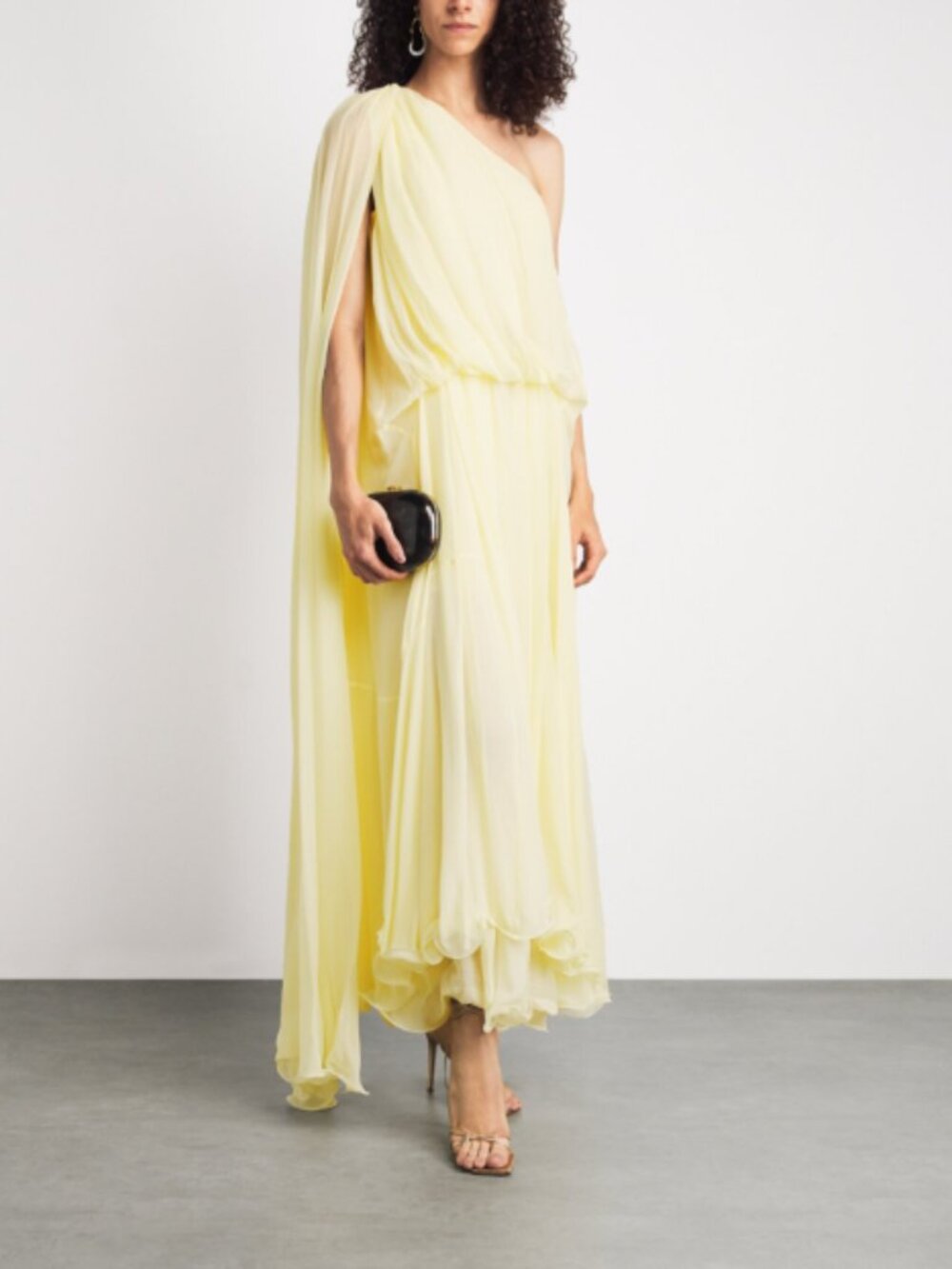 Rachel Gilbert Isla Butter 100% Silk One Shoulder Cape Draped Maxi Gown NWOT